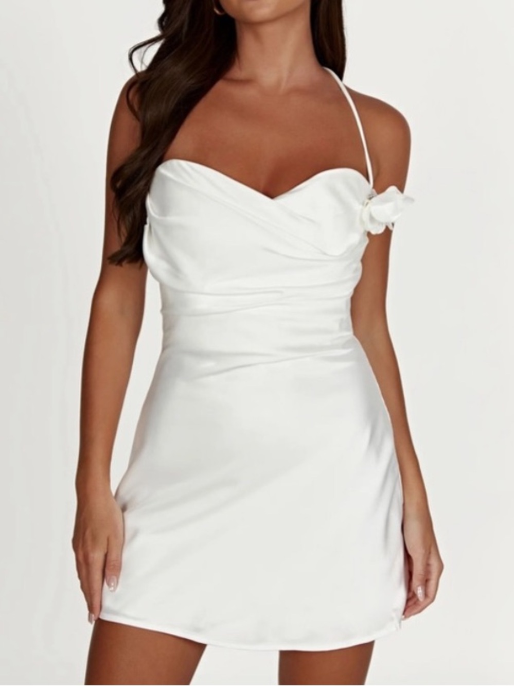 New Meshki Otillie Rose Halter Mini Dress White Satin Corset Medium - Picture 3 of 13
